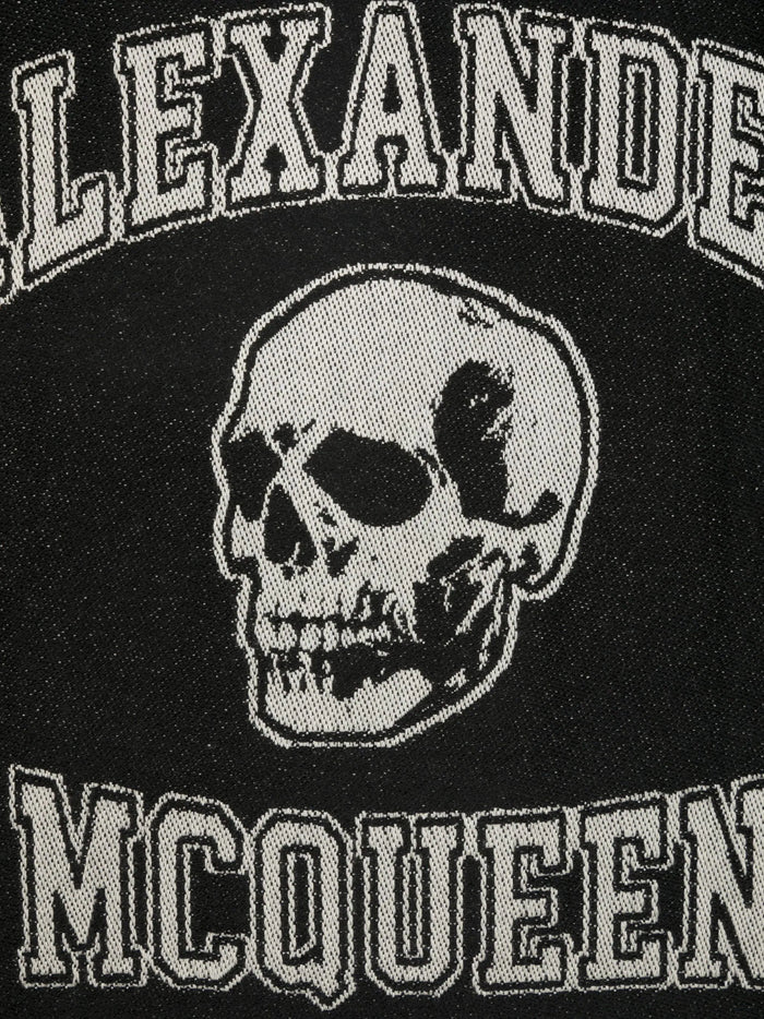 ALEXANDER MCQUEEN Varsity Logo Knit Scarf Black/Ivory - MAISONDEFASHION.COM