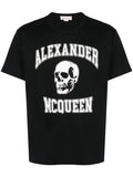 ALEXANDER MCQUEEN Varsity Logo Printed T-Shirt Black/Ivory - MAISONDEFASHION.COM