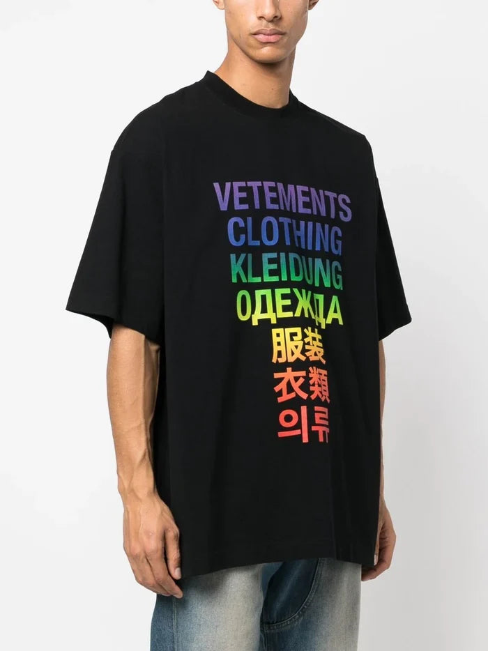 VETEMENTS Translation T-Shirt Black/Rainbow - MAISONDEFASHION.COM
