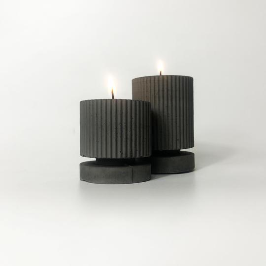 Victoria Pillar Tea Light Set Charcoal Grey - MAISONDEFASHION.COM