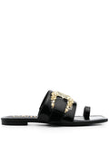 VERSACE WOMEN Buckle Fastening Open Toe Mules Black/Gold - MAISONDEFASHION.COM