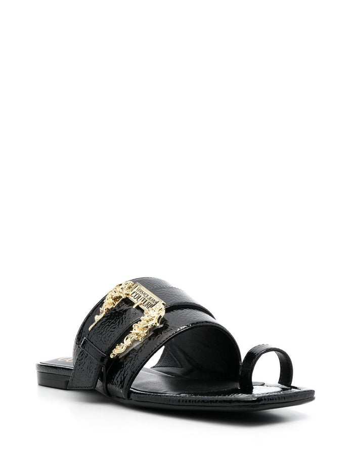 VERSACE WOMEN Buckle Fastening Open Toe Mules Black/Gold - MAISONDEFASHION.COM