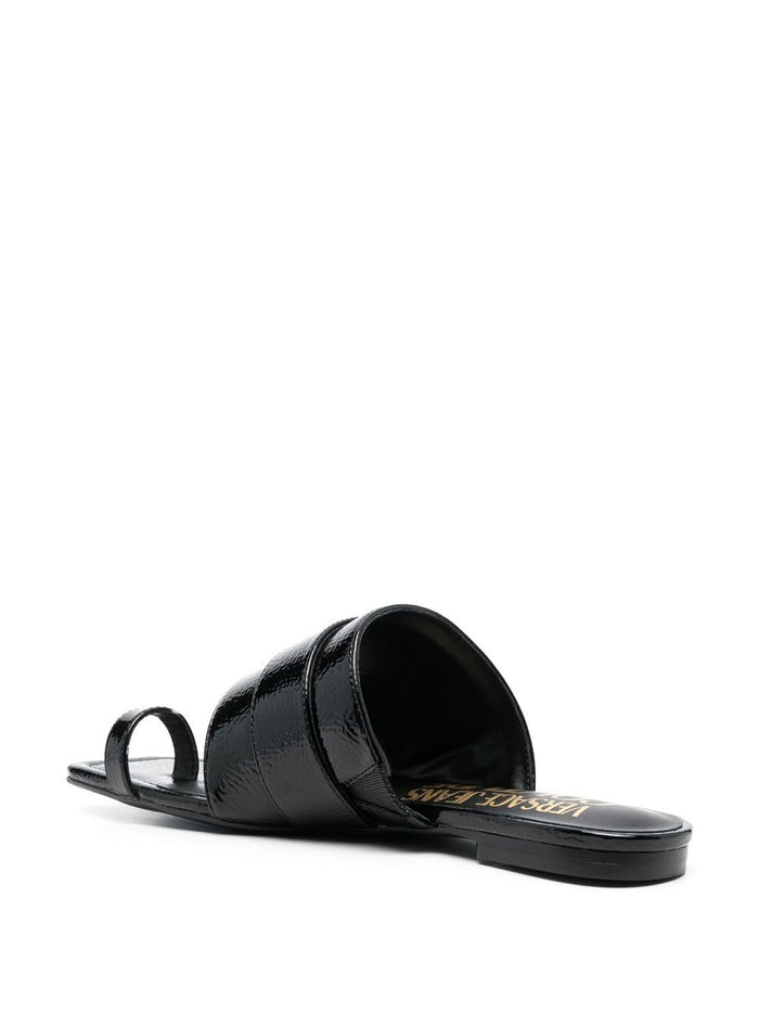 VERSACE WOMEN Buckle Fastening Open Toe Mules Black/Gold - MAISONDEFASHION.COM