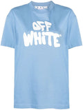 OFF-WHITE WOMEN 70s Type Logo Casual Tee Blue/White - MAISONDEFASHION.COM
