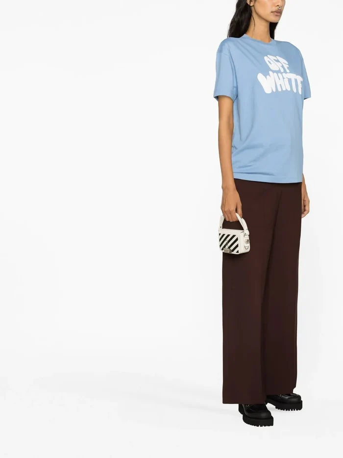 OFF-WHITE WOMEN 70s Type Logo Casual Tee Blue/White - MAISONDEFASHION.COM