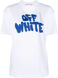 OFF-WHITE WOMEN 70s Type Logo Casual Tee White/Blue - MAISONDEFASHION.COM