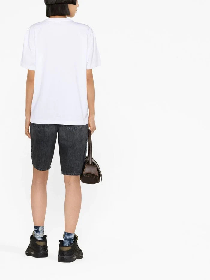 OFF-WHITE WOMEN 70s Type Logo Casual Tee White/Blue - MAISONDEFASHION.COM