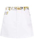 VERSACE WOMEN Baroque Logo Panel Print Mini Skirt White/Gold - MAISONDEFASHION.COM