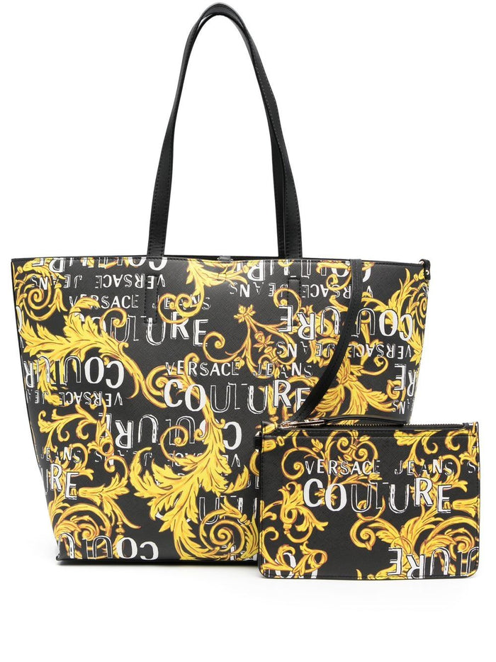 VERSACE WOMEN Baroque Logo Print Reversible Shopping Bag Bag Black/Gold - MAISONDEFASHION.COM