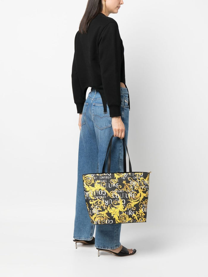 VERSACE WOMEN Baroque Logo Print Reversible Shopping Bag Bag Black/Gold - MAISONDEFASHION.COM