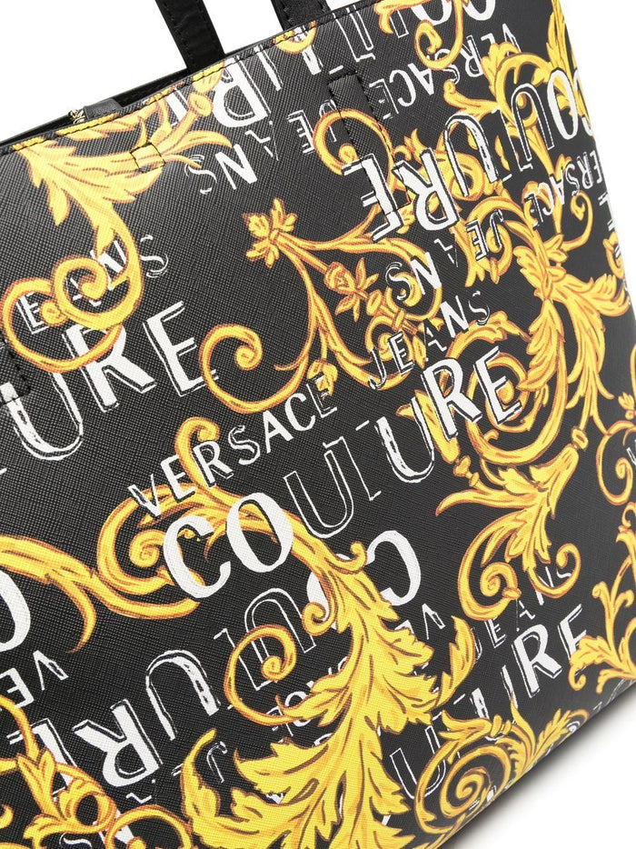 VERSACE WOMEN Baroque Logo Print Reversible Shopping Bag Bag Black/Gold - MAISONDEFASHION.COM