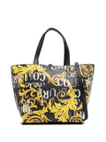 VERSACE WOMEN Baroque Logo Print Reversible Small Shopping Bag Black/Gold - MAISONDEFASHION.COM