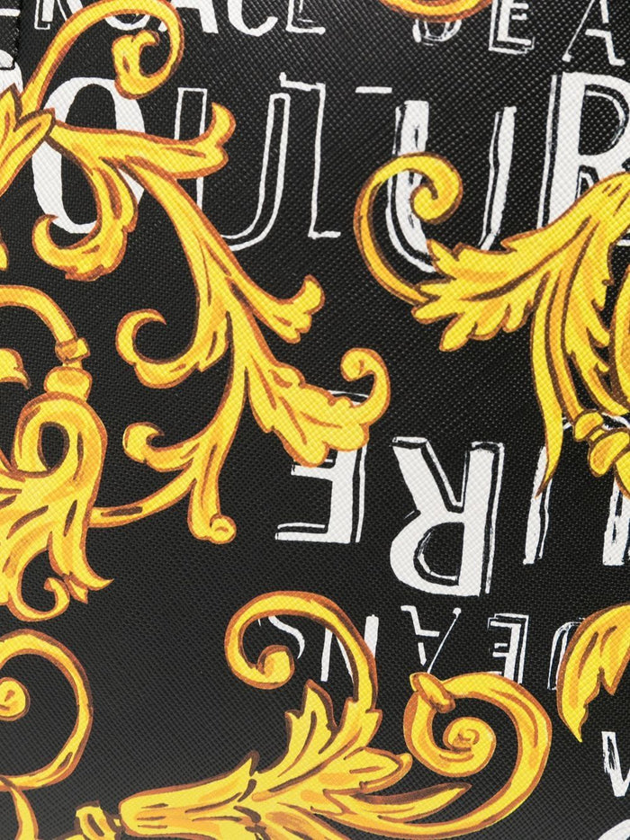 VERSACE WOMEN Baroque Logo Print Reversible Small Shopping Bag Black/Gold - MAISONDEFASHION.COM