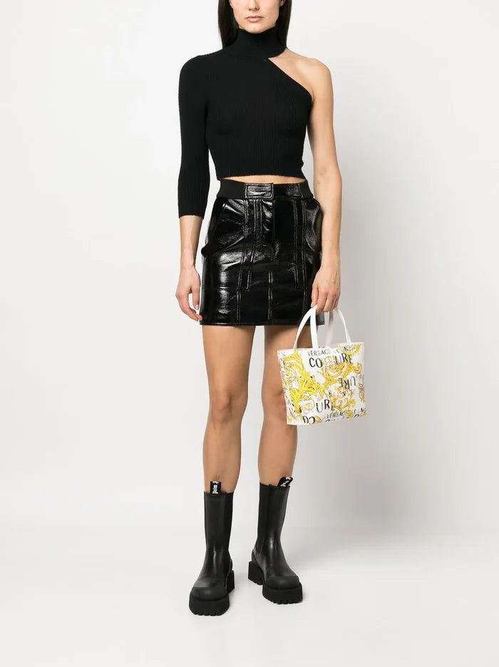 VERSACE WOMEN Baroque Logo Print Reversible Small Shopping Bag White/Gold - MAISONDEFASHION.COM