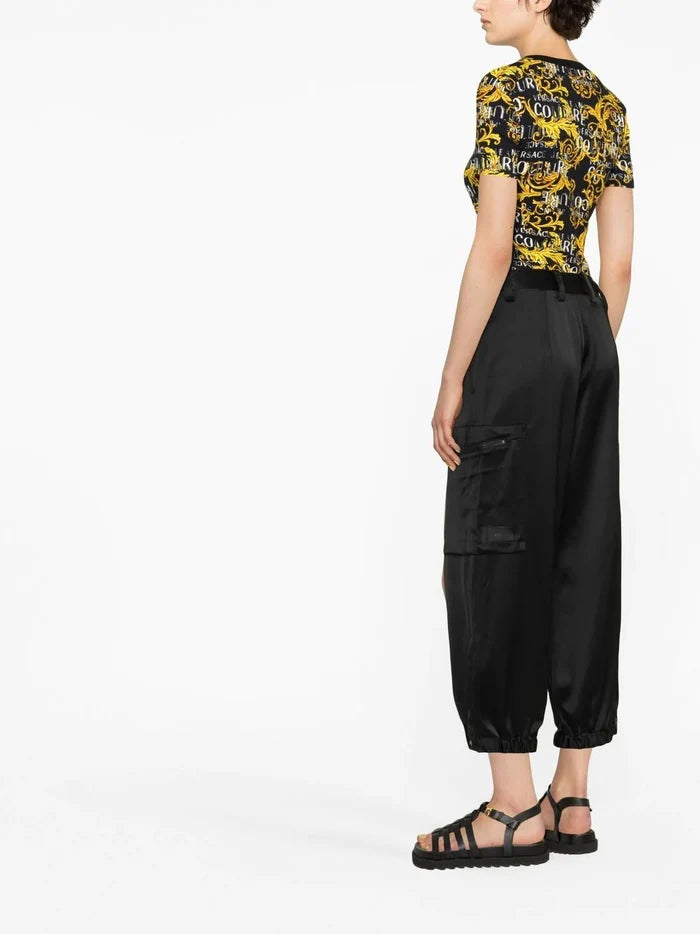 VERSACE WOMEN Baroque Print Cotton T-Shirt Black/Gold - MAISONDEFASHION.COM