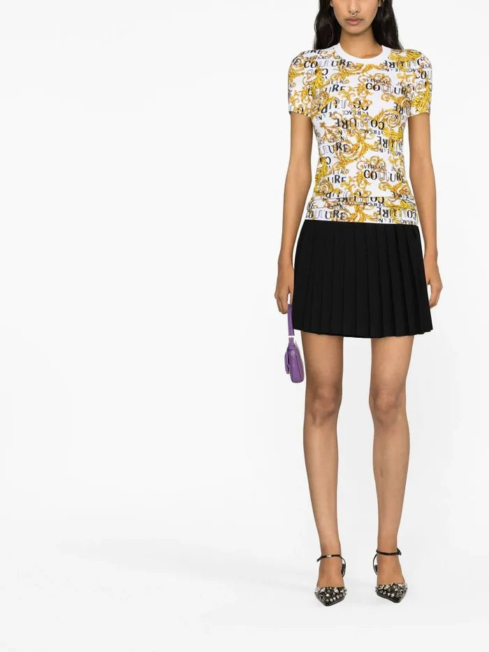 VERSACE WOMEN Baroque Print Cotton T-Shirt White/Gold - MAISONDEFASHION.COM