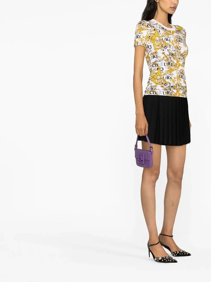 VERSACE WOMEN Baroque Print Cotton T-Shirt White/Gold - MAISONDEFASHION.COM