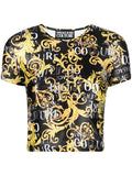 VERSACE WOMEN Baroque Print Cropped T-Shirt Black/Gold - MAISONDEFASHION.COM