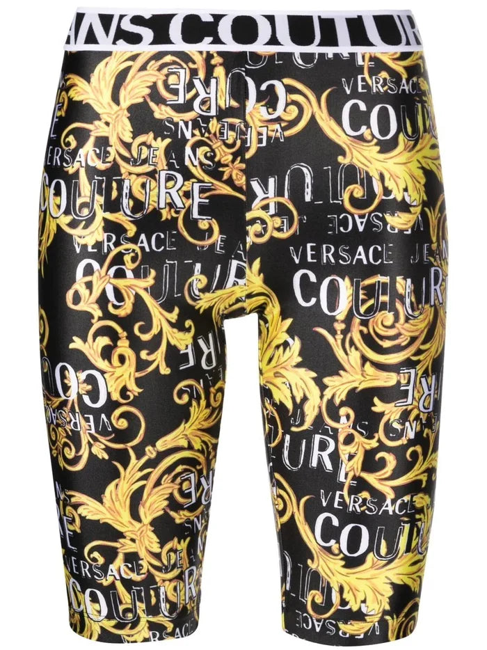 VERSACE WOMEN Baroque Print Cycling Shorts Black/Gold - MAISONDEFASHION.COM