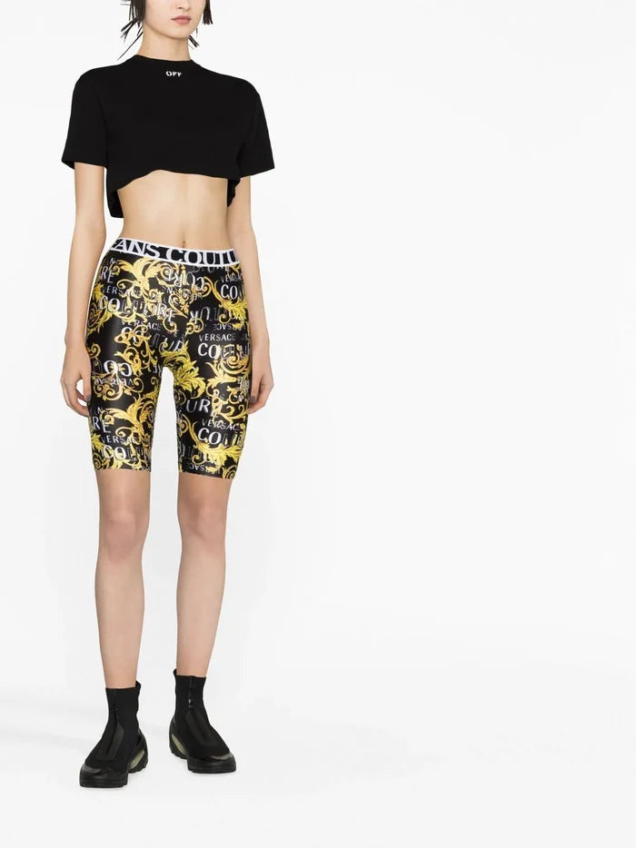 VERSACE WOMEN Baroque Print Cycling Shorts Black/Gold - MAISONDEFASHION.COM