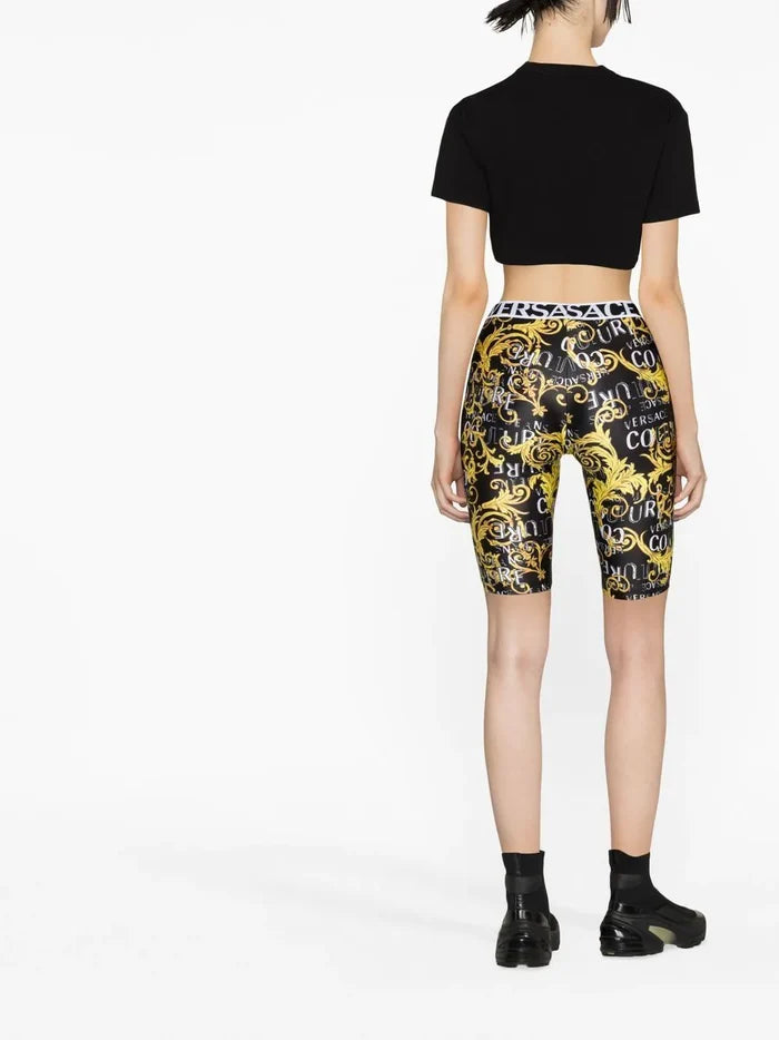 VERSACE WOMEN Baroque Print Cycling Shorts Black/Gold - MAISONDEFASHION.COM