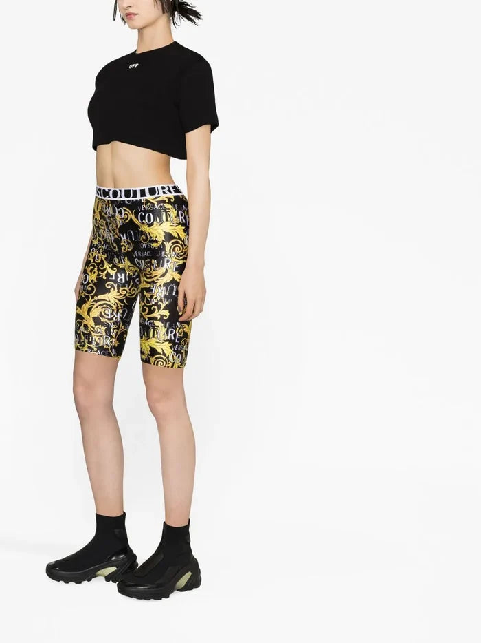 VERSACE WOMEN Baroque Print Cycling Shorts Black/Gold - MAISONDEFASHION.COM