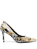 VERSACE WOMEN Baroque Print Heels Black/Gold - MAISONDEFASHION.COM