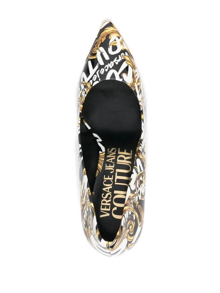 VERSACE WOMEN Baroque Print Heels Black/Gold - MAISONDEFASHION.COM