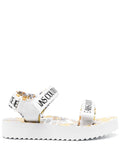 VERSACE WOMEN Baroque Logo Print Sandals White/Gold - MAISONDEFASHION.COM