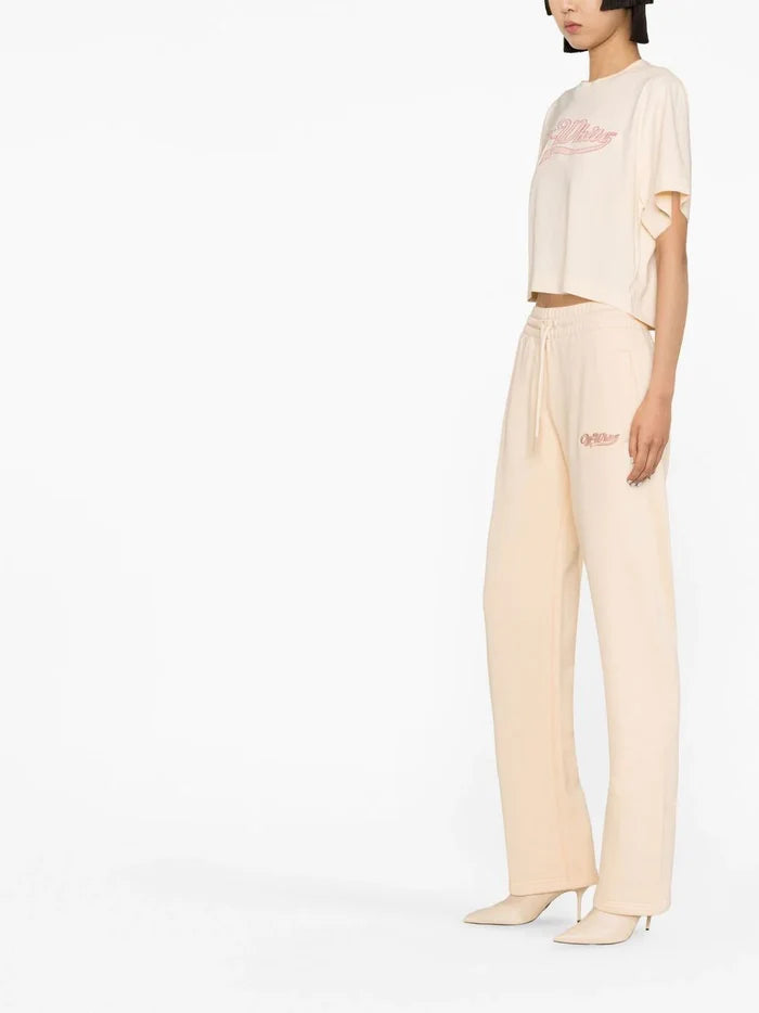 OFF-WHITE WOMEN Baseball Embroidered Crop T-Shirt Nude - MAISONDEFASHION.COM