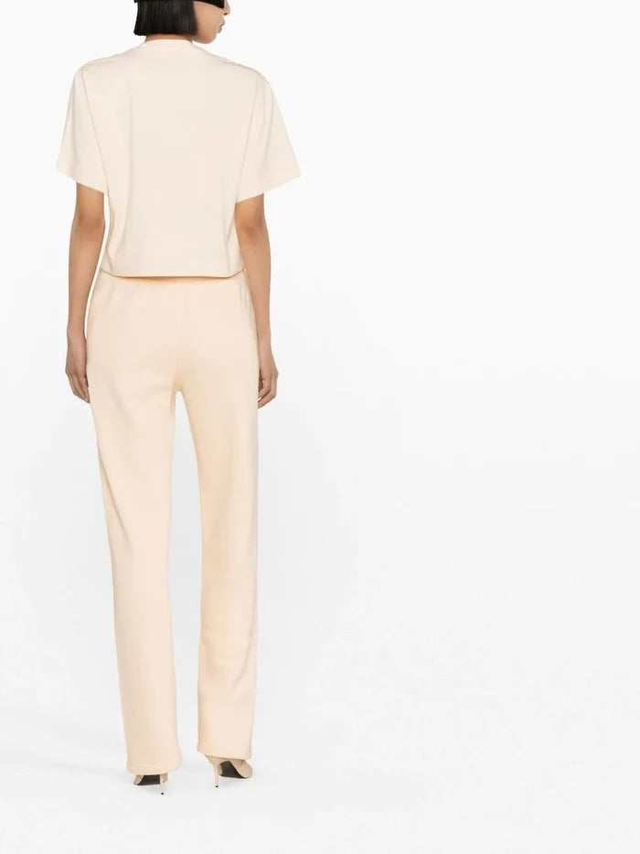 OFF-WHITE WOMEN Baseball Embroidered Crop T-Shirt Nude - MAISONDEFASHION.COM