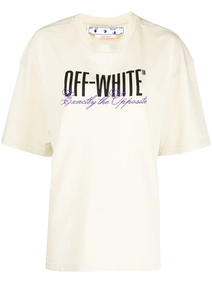 OFF-WHITE WOMEN Big Logo Opposite Over Tee Beige/Black - MAISONDEFASHION.COM