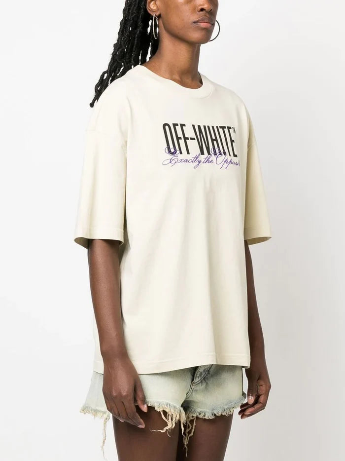 OFF-WHITE WOMEN Big Logo Opposite Over Tee Beige/Black - MAISONDEFASHION.COM