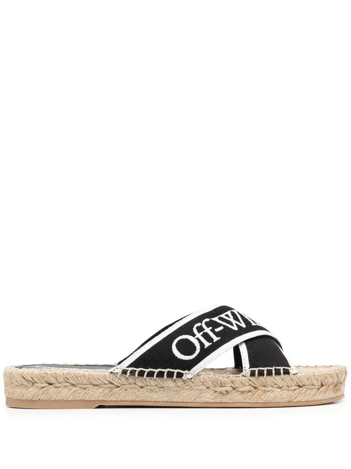 OFF-WHITE WOMEN Bookish Criss Cross Espadrill Black/White - MAISONDEFASHION.COM