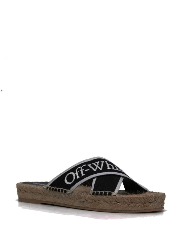 OFF-WHITE WOMEN Bookish Criss Cross Espadrill Black/White - MAISONDEFASHION.COM