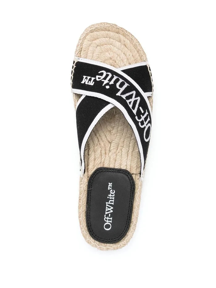 OFF-WHITE WOMEN Bookish Criss Cross Espadrill Black/White - MAISONDEFASHION.COM