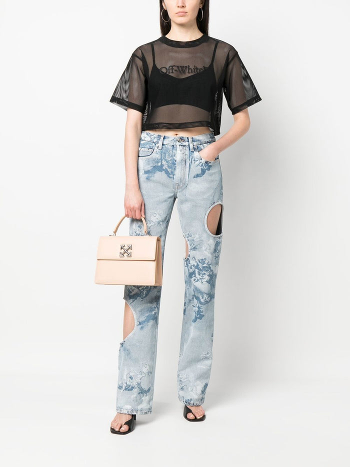 OFF-WHITE WOMEN Bookish Mesh Crop Tee Black - MAISONDEFASHION.COM