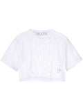 OFF-WHITE WOMEN Bookish Mesh Crop Tee White - MAISONDEFASHION.COM