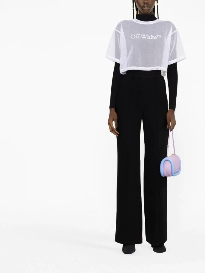 OFF-WHITE WOMEN Bookish Mesh Crop Tee White - MAISONDEFASHION.COM