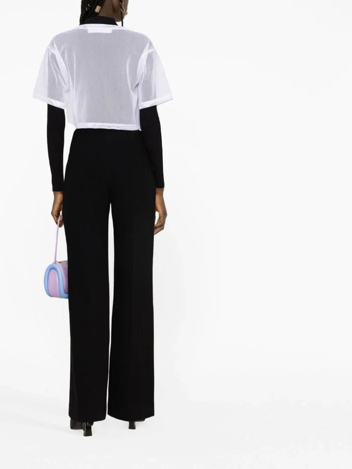 OFF-WHITE WOMEN Bookish Mesh Crop Tee White - MAISONDEFASHION.COM