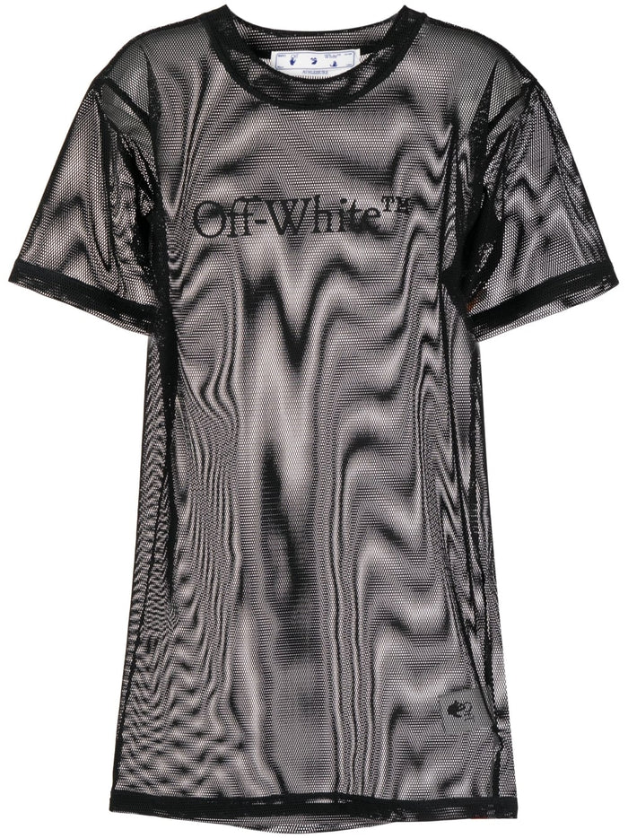 OFF-WHITE WOMEN Bookish Mesh Mini Dress Black - MAISONDEFASHION.COM