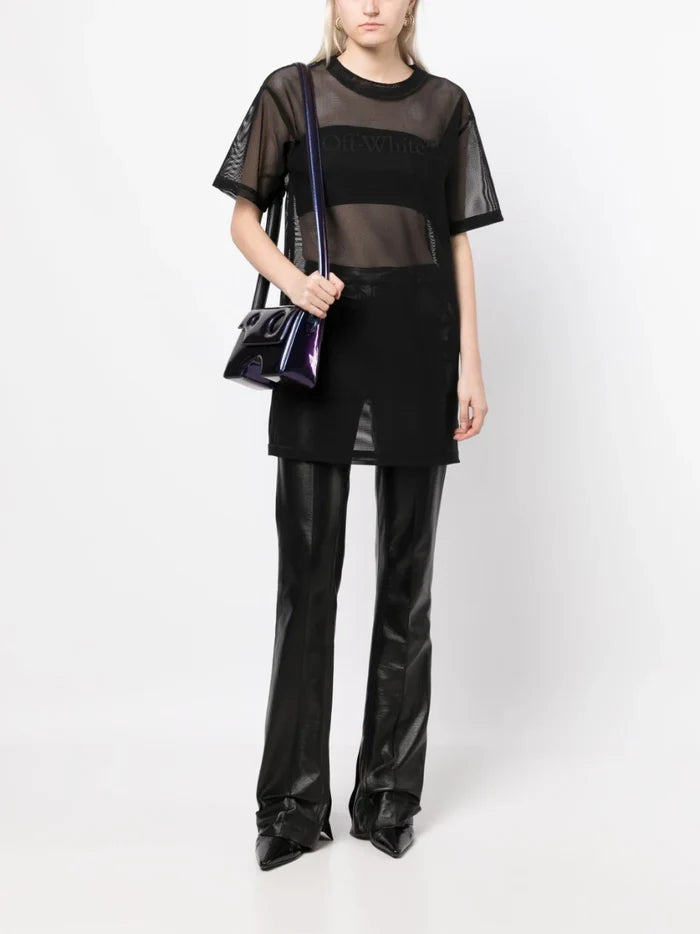 OFF-WHITE WOMEN Bookish Mesh Mini Dress Black - MAISONDEFASHION.COM