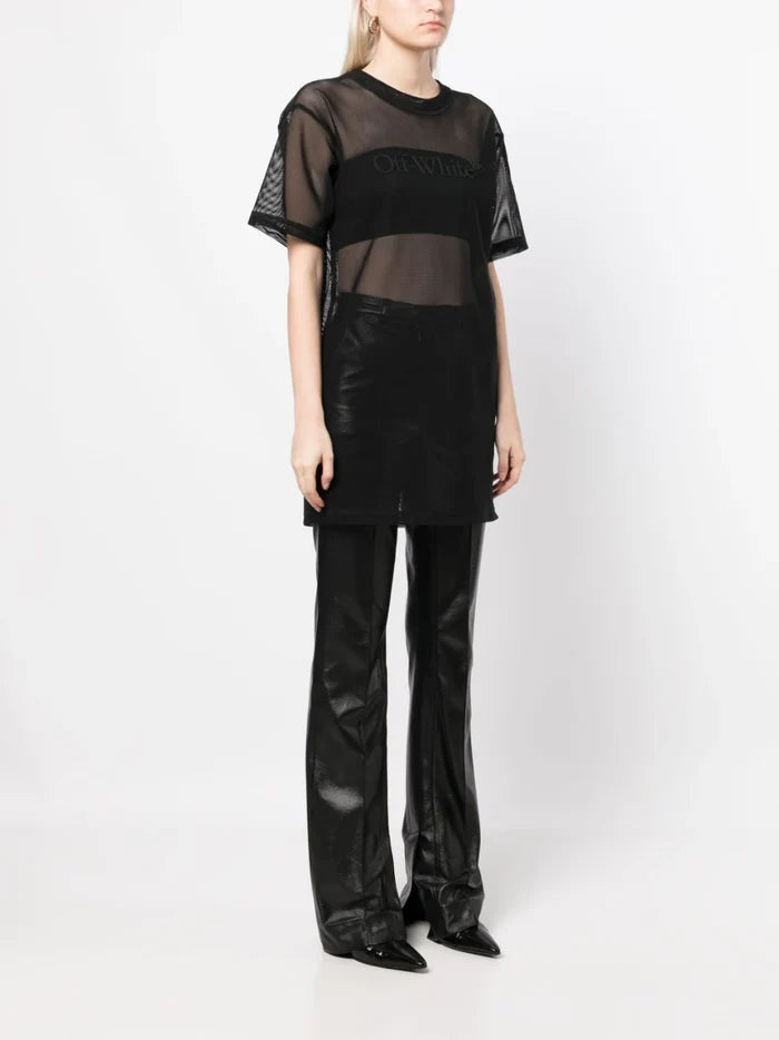 OFF-WHITE WOMEN Bookish Mesh Mini Dress Black - MAISONDEFASHION.COM