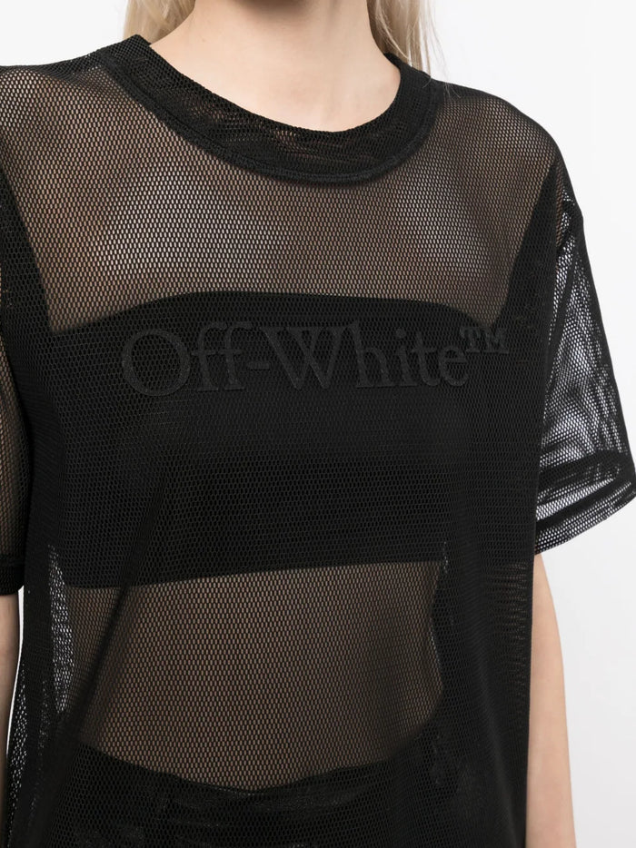 OFF-WHITE WOMEN Bookish Mesh Mini Dress Black - MAISONDEFASHION.COM