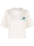 OFF-WHITE WOMEN Butterfly Embroidered Crop T-Shirt Grey/Light Blue - MAISONDEFASHION.COM