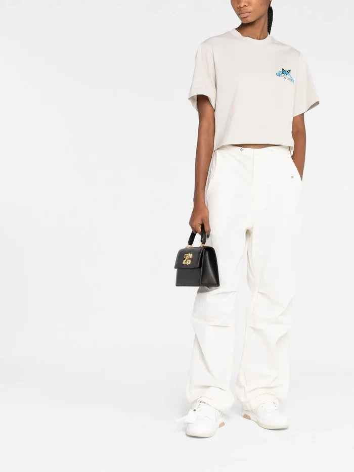 OFF-WHITE WOMEN Butterfly Embroidered Crop T-Shirt Grey/Light Blue - MAISONDEFASHION.COM