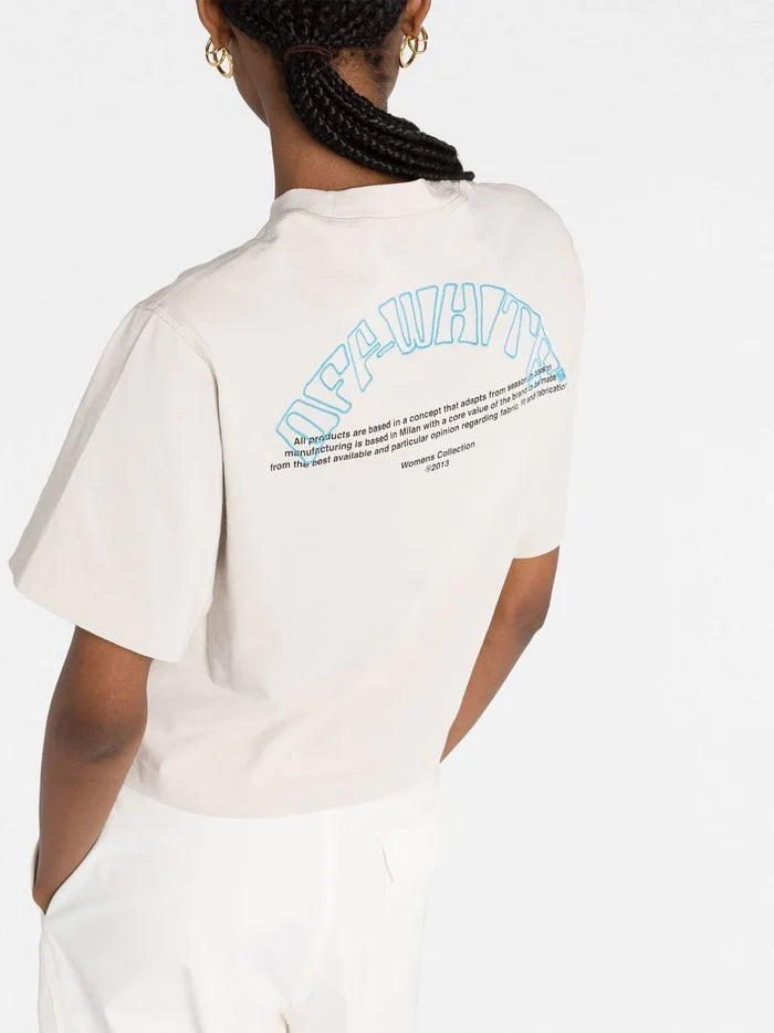 OFF-WHITE WOMEN Butterfly Embroidered Crop T-Shirt Grey/Light Blue - MAISONDEFASHION.COM