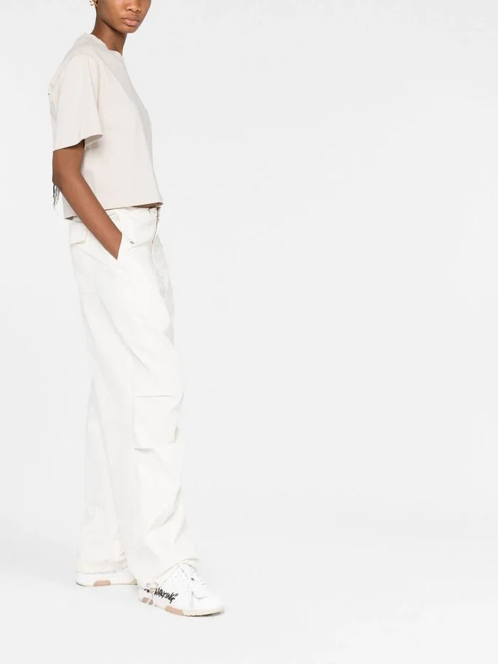 OFF-WHITE WOMEN Butterfly Embroidered Crop T-Shirt Grey/Light Blue - MAISONDEFASHION.COM