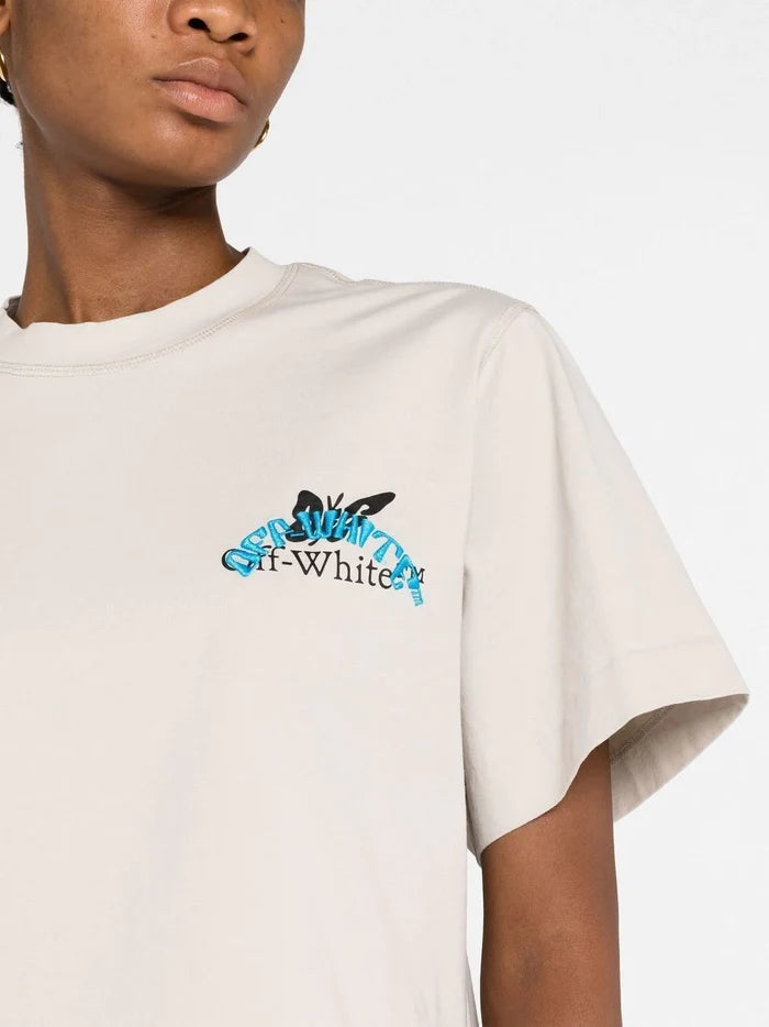 OFF-WHITE WOMEN Butterfly Embroidered Crop T-Shirt Grey/Light Blue - MAISONDEFASHION.COM