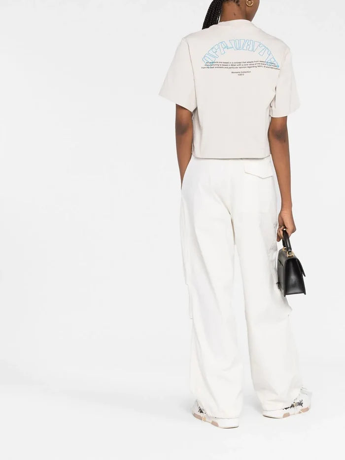 OFF-WHITE WOMEN Butterfly Embroidered Crop T-Shirt Grey/Light Blue - MAISONDEFASHION.COM
